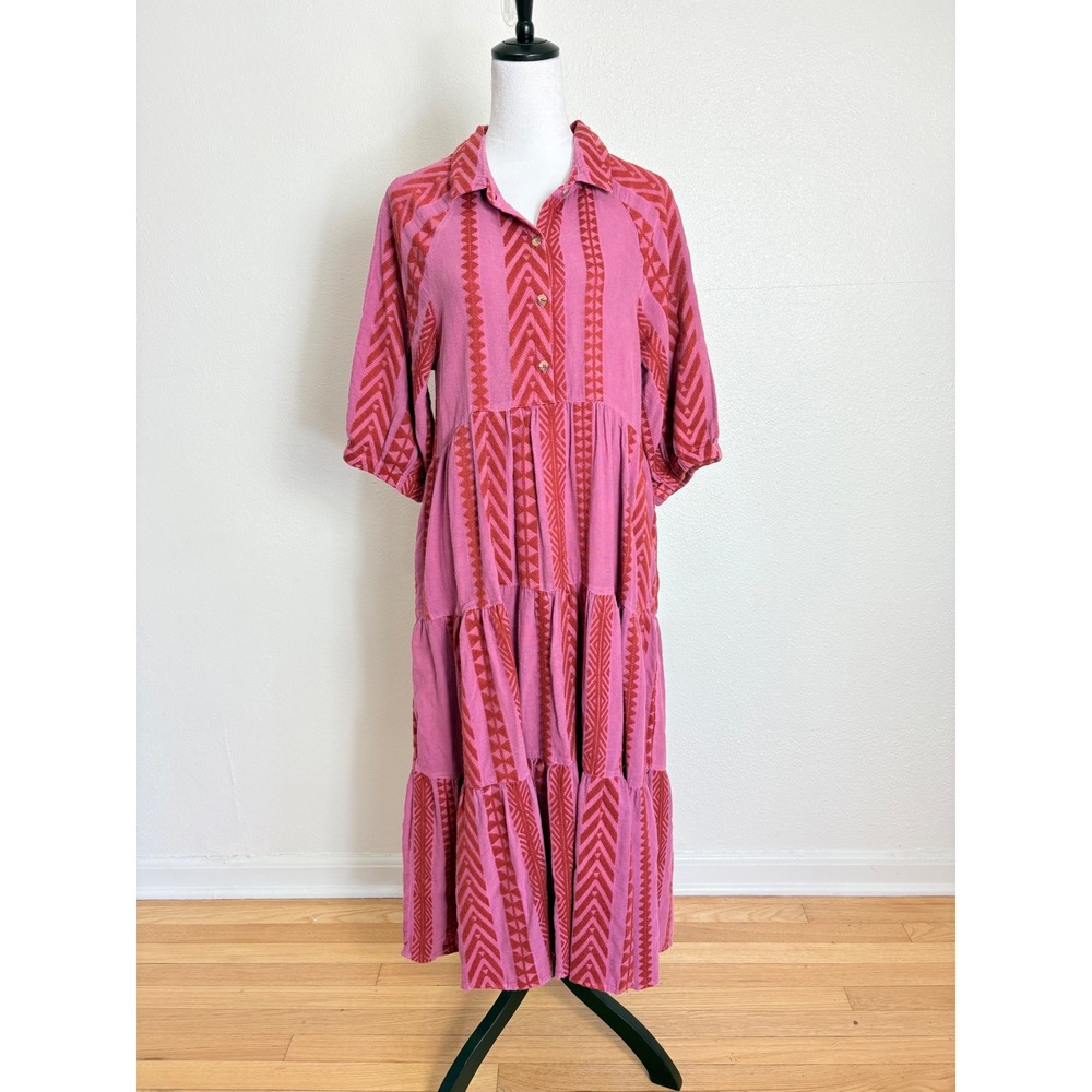 Uncle Frank Pink & Orange Embroidered Tiered Maxi Dress Size Medium Bohemian